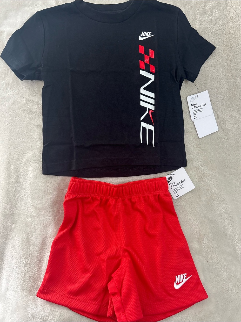 Nike Black & Red Boys Tee and Athletic Shorts Set 2 t